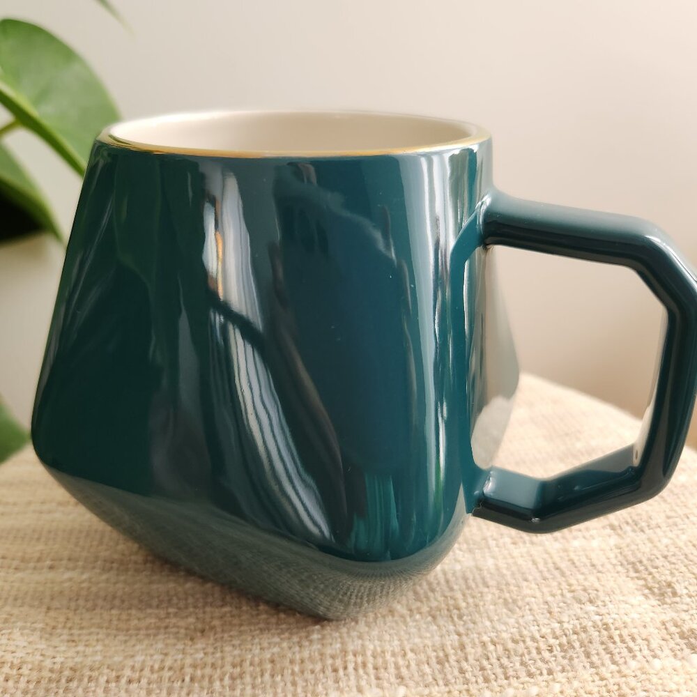 Threshold Geo Mug Garnet Deep Green Gold Rim Coffee Cup Mug 16 Oz